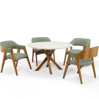 Mesa De Jantar Redonda Cora 120cm Off White M04 Com 04 Cadeiras Living Suran Bouclê Oliva - Lyam - 1