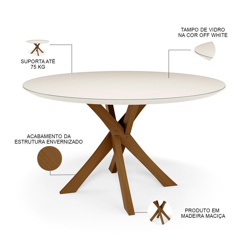 Mesa De Jantar Redonda Cora 120cm Off White M04 Com 04 Cadeiras Living Suran Suede Marrom - Lyam - 2