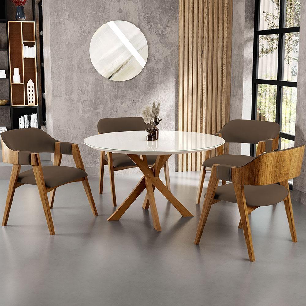Mesa De Jantar Redonda Cora 120cm Off White M04 Com 04 Cadeiras Living Suran Suede Marrom - Lyam - 5
