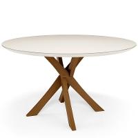 Mesa De Jantar Redonda Cora 120cm Off White M04 Com 04 Cadeiras Living Suran Suede Marrom - Lyam