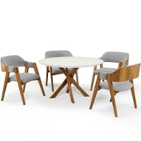 Mesa De Jantar Redonda Cora 120cm Off White M04 Com 04 Cadeiras Living Suran Suede Cinza - Lyam - 1