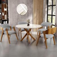 Mesa De Jantar Redonda Cora 120cm Off White M04 Com 04 Cadeiras Living Suran Suede Cinza - Lyam - 3