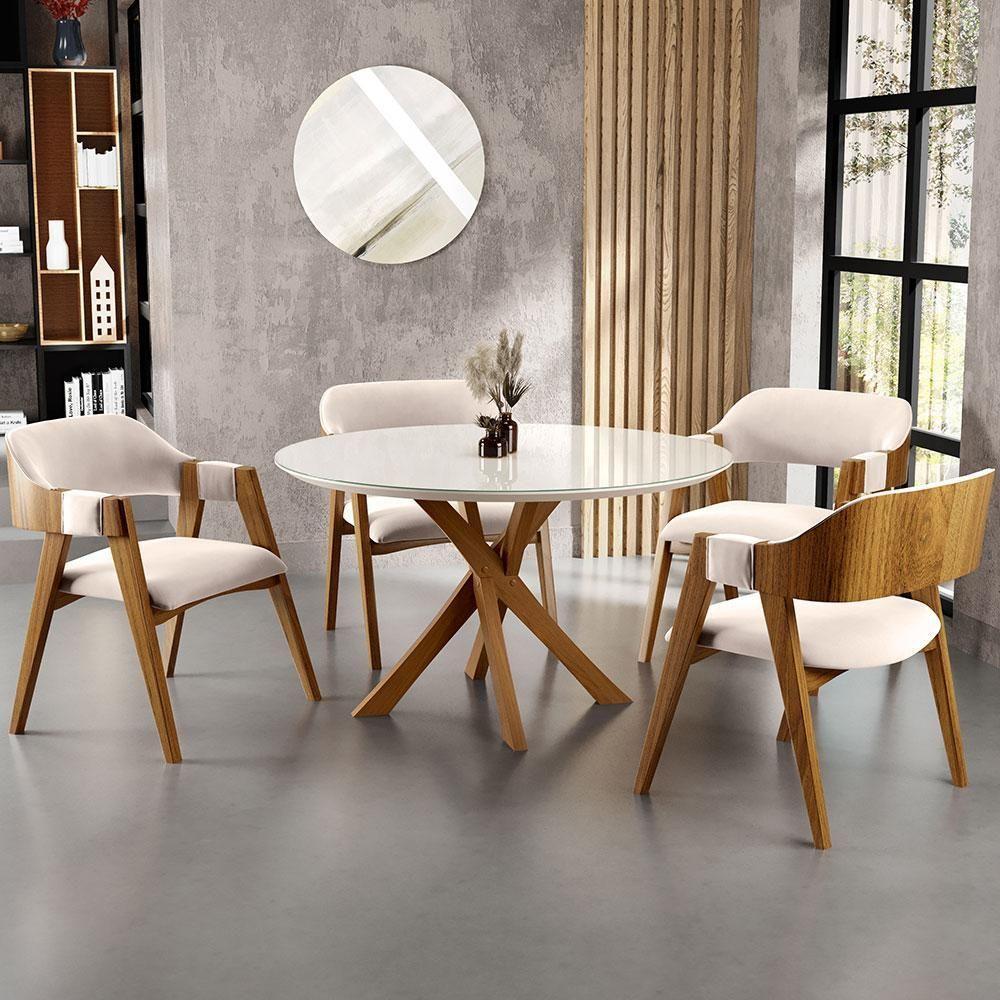 Mesa De Jantar Redonda Cora 120cm Off White M04 Com 04 Cadeiras Living Suran Suede Bege - Lyam - 9