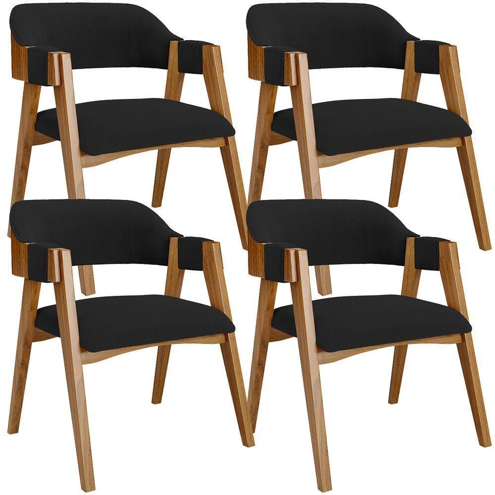 Kit 04 Cadeiras Para Sala De Jantar E Estar Living Estofada Suran L02 Bouclê Preto - Lyam - 1