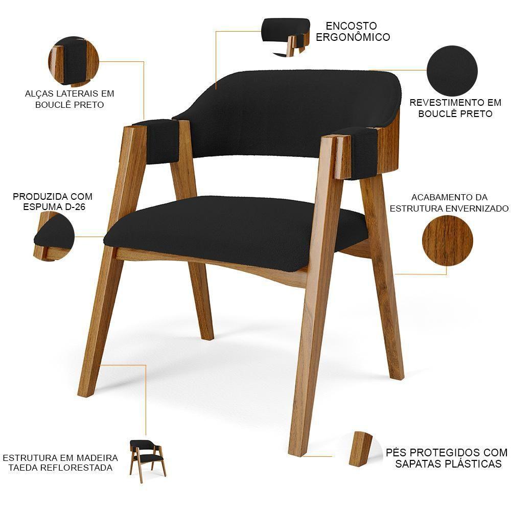 Kit 04 Cadeiras Para Sala De Jantar E Estar Living Estofada Suran L02 Bouclê Preto - Lyam - 8
