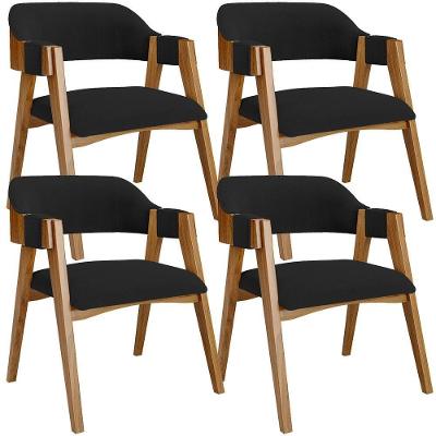 Kit 04 Cadeiras Para Sala De Jantar E Estar Living Estofada Suran L02 Bouclê Preto - Lyam