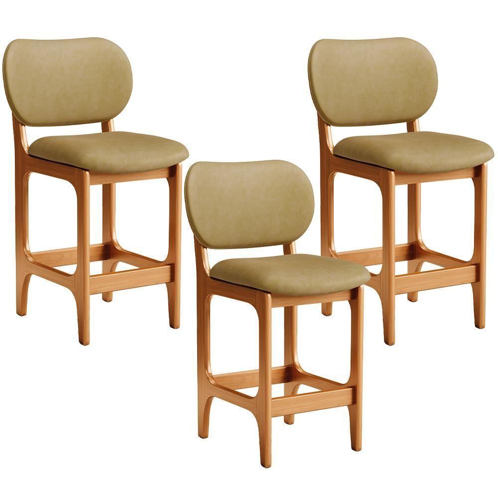 Kit 03 Banquetas Baixa Bar Cozinha E Sala De Jantar Fixa Betta L02 Imbuia Couríssimo Casco Fendi - Lyam Decor - 1