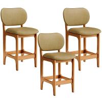 Kit 03 Banquetas Baixa Bar Cozinha E Sala De Jantar Fixa Betta L02 Imbuia Couríssimo Casco Fendi - Lyam Decor - 1