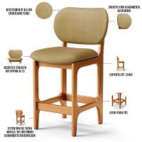 Kit 03 Banquetas Baixa Bar Cozinha E Sala De Jantar Fixa Betta L02 Imbuia Couríssimo Casco Fendi - Lyam Decor - 8