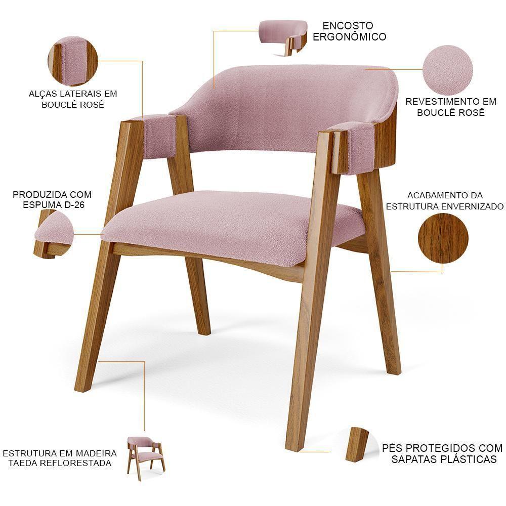 Mesa De Jantar Redonda Cora 120cm Off White M04 Com 04 Cadeiras Living Suran Bouclê Rosê - Lyam - 3