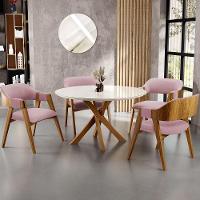 Mesa De Jantar Redonda Cora 120cm Off White M04 Com 04 Cadeiras Living Suran Bouclê Rosê - Lyam - 9