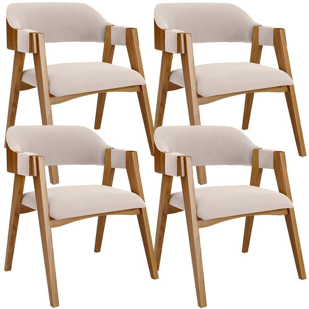 Kit 04 Cadeiras Para Sala De Jantar E Estar Living Estofada Suran L02 Suede Bege - Lyam - 1