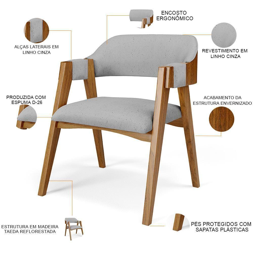 Mesa De Jantar Redonda Cora 120cm Off White M04 Com 04 Cadeiras Living Suran Linho Cinza - Lyam - 5