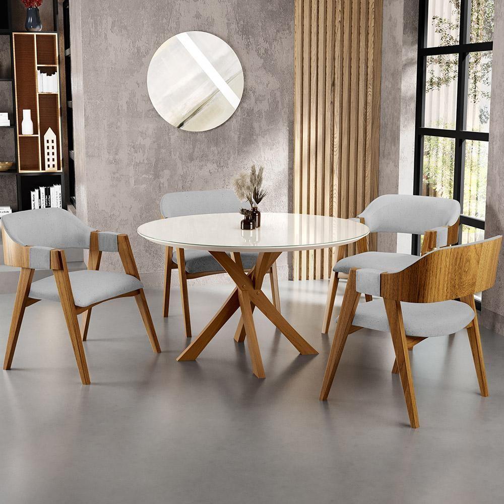 Mesa De Jantar Redonda Cora 120cm Off White M04 Com 04 Cadeiras Living Suran Linho Cinza - Lyam - 9