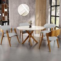 Mesa De Jantar Redonda Cora 120cm Off White M04 Com 04 Cadeiras Living Suran Linho Cinza - Lyam - 9