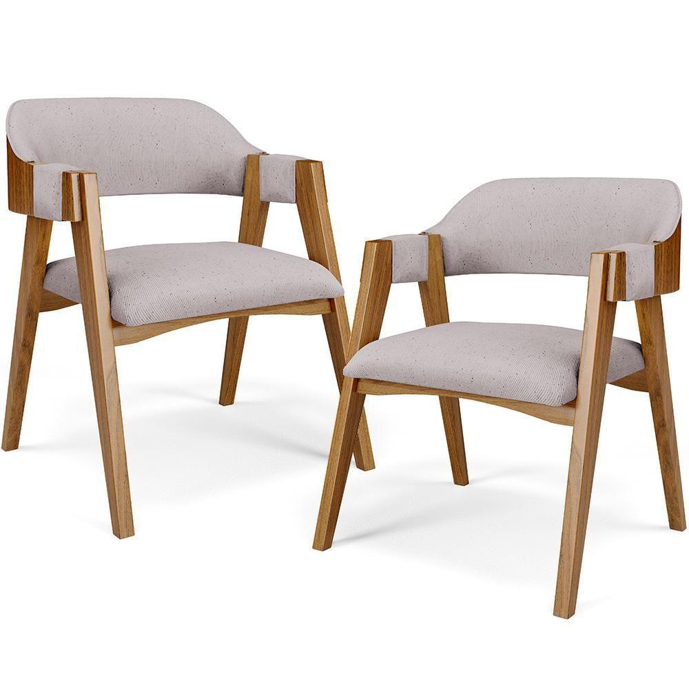 Kit 02 Cadeiras Para Sala De Jantar E Estar Living Estofada Suran L02 Linho Bege - Lyam - 1