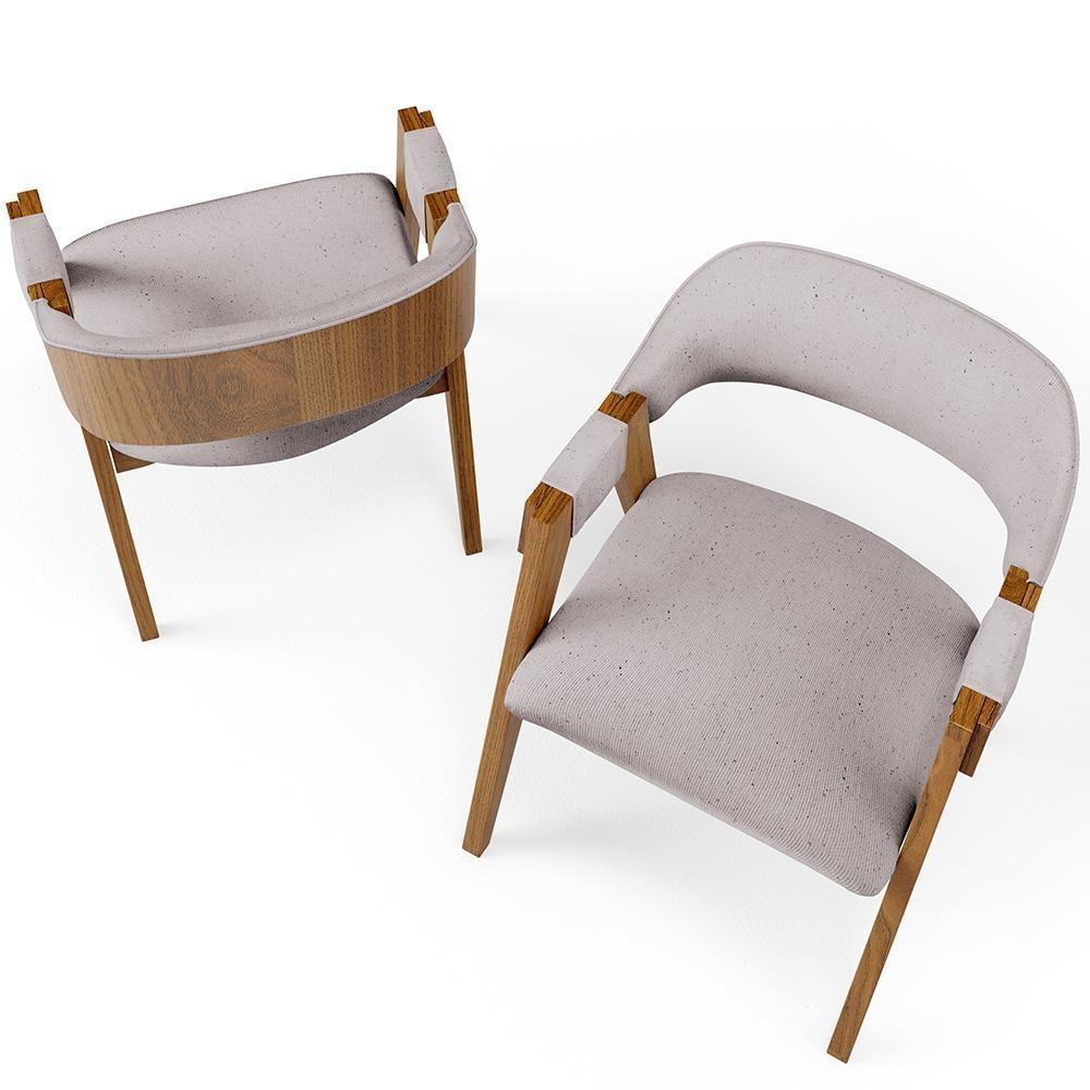 Kit 02 Cadeiras Para Sala De Jantar E Estar Living Estofada Suran L02 Linho Bege - Lyam - 4