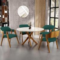 Mesa De Jantar Redonda Cora 120cm Off White M04 Com 04 Cadeiras Living Suran Bouclê Verde - Lyam - 9