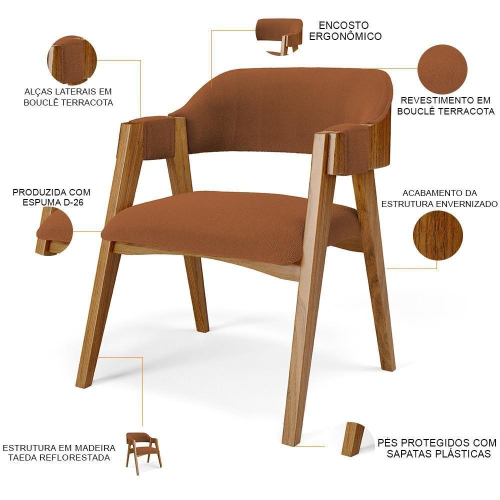 Mesa De Jantar Redonda Cora 120cm Off White M04 Com 04 Cadeiras Living Suran Bouclê Terracota - Lyam - 5