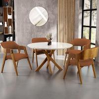Mesa De Jantar Redonda Cora 120cm Off White M04 Com 04 Cadeiras Living Suran Bouclê Terracota - Lyam - 9
