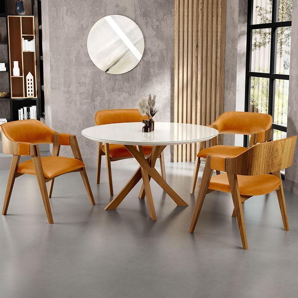 Mesa De Jantar Redonda Cora 120cm Off White M04 Com 04 Cadeiras Living Suran Couríssimo Whisky - Lyam - 9