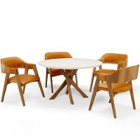 Mesa De Jantar Redonda Cora 120cm Off White M04 Com 04 Cadeiras Living Suran Couríssimo Whisky - Lyam - 1