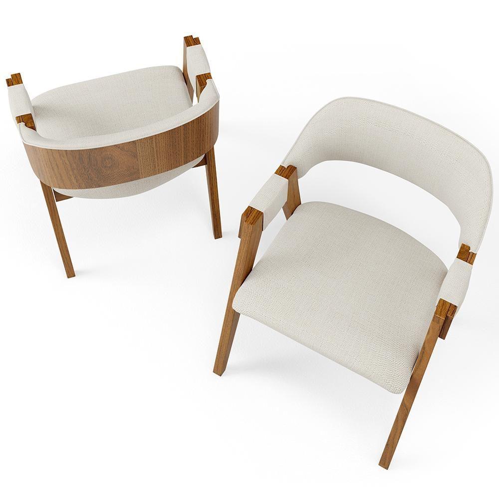 Kit 02 Cadeiras Para Sala De Jantar E Estar Living Estofada Suran L02 Linho Champagne - Lyam - 3