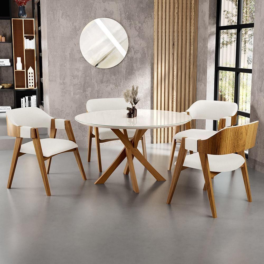 Kit 02 Cadeiras Para Sala De Jantar E Estar Living Estofada Suran L02 Linho Champagne - Lyam - 8