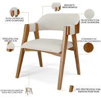 Kit 02 Cadeiras Para Sala De Jantar E Estar Living Estofada Suran L02 Linho Champagne - Lyam - 6