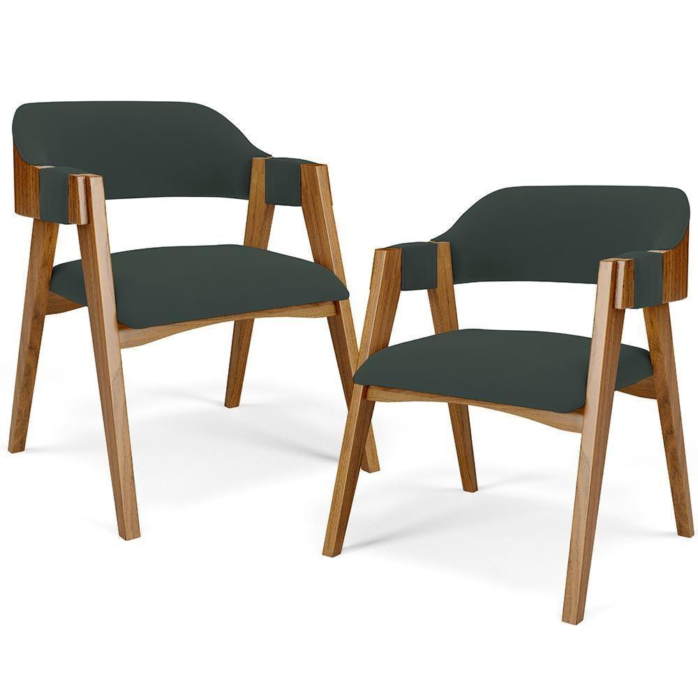 Kit 02 Cadeiras Para Sala De Jantar E Estar Living Estofada Suran L02 Suede Verde Musgo - Lyam - 1