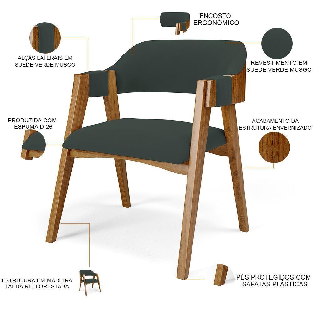 Kit 02 Cadeiras Para Sala De Jantar E Estar Living Estofada Suran L02 Suede Verde Musgo - Lyam - 4