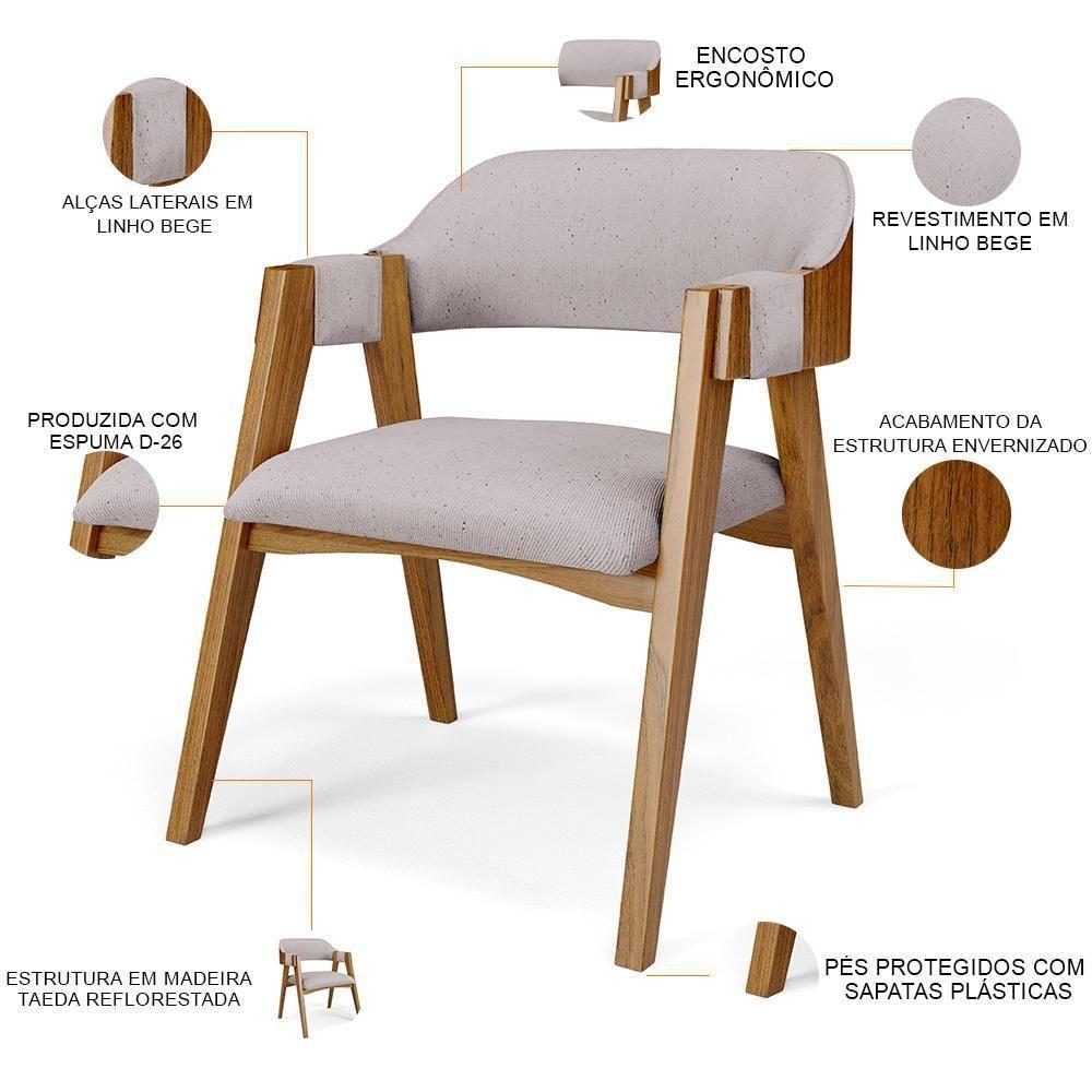 Mesa De Jantar Redonda Cora 120cm Off White M04 Com 04 Cadeiras Living Suran Linho Bege - Lyam - 5