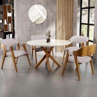Mesa De Jantar Redonda Cora 120cm Off White M04 Com 04 Cadeiras Living Suran Linho Bege - Lyam - 9