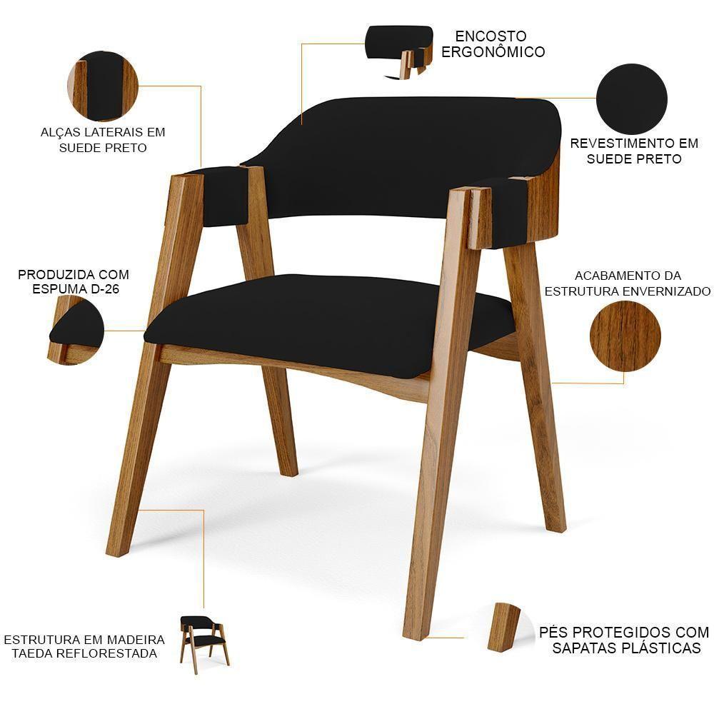 Mesa De Jantar Redonda Cora 120cm Off White M04 Com 04 Cadeiras Living Suran Suede Preto - Lyam - 5