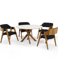 Mesa De Jantar Redonda Cora 120cm Off White M04 Com 04 Cadeiras Living Suran Suede Preto - Lyam - 1