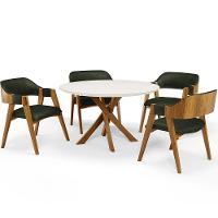 Mesa De Jantar Redonda Cora 120cm Off White M04 Com 04 Cadeiras Living Suran Couríssimo Verde Musgo - Lyam - 1