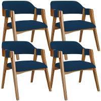 Kit 04 Cadeiras Para Sala De Jantar E Estar Living Estofada Suran L02 Suede Azul Marinho - Lyam - 1