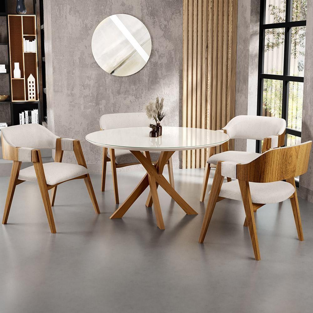 Mesa De Jantar Redonda Cora 120cm Off White M04 Com 04 Cadeiras Living Suran Linho Cru - Lyam - 9