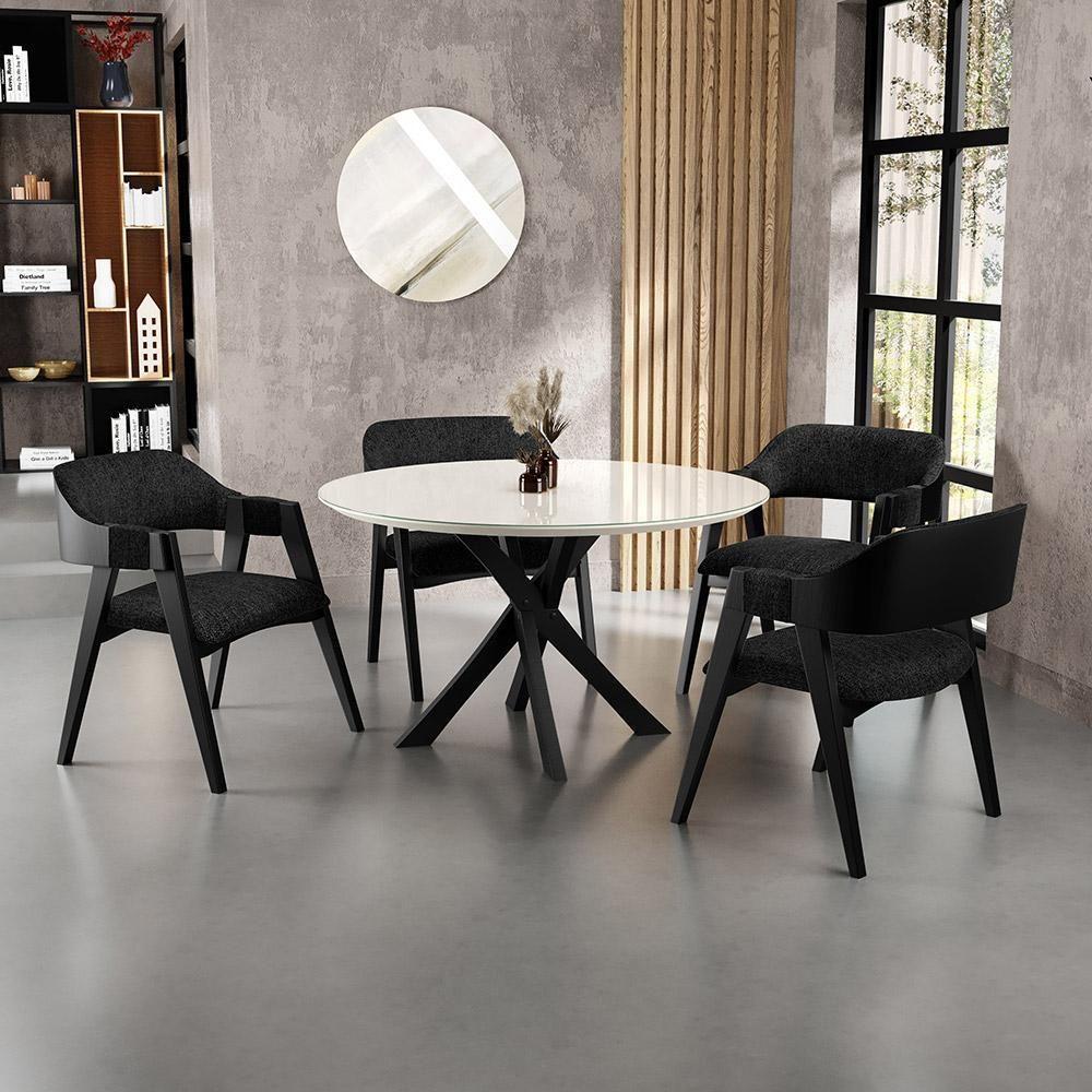 Kit 04 Cadeiras Para Sala De Jantar E Estar Living Estofada Suran L02 Preto Linho Chumbo - Lyam - 8