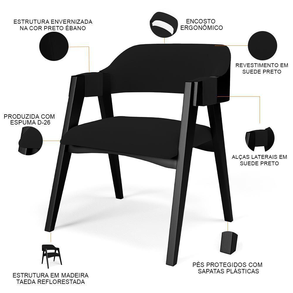 Kit 2 Cadeiras Sala De Jantar Estar Living Estofada Suran L02 Preto Suede Preto - Lyam Decor - 2