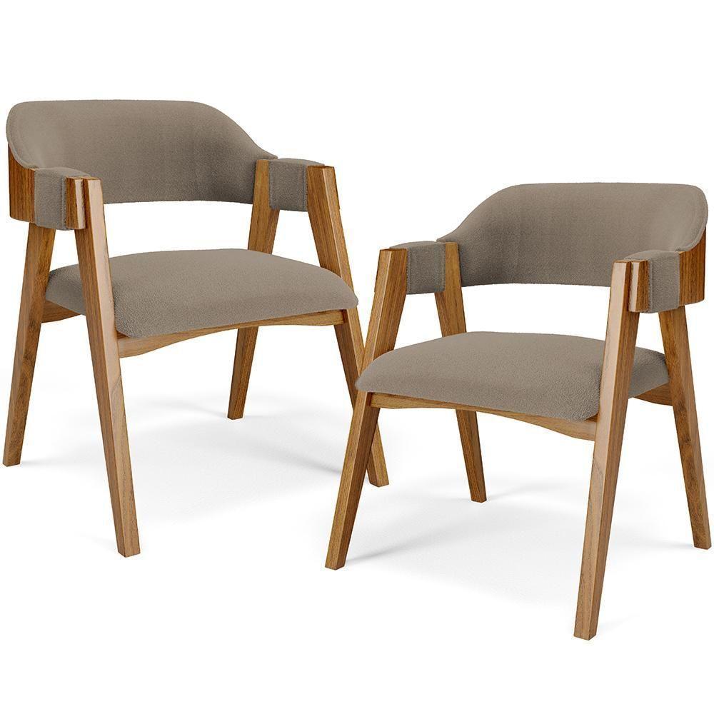 Kit 02 Cadeiras Para Sala De Jantar E Estar Living Estofada Suran L02 Bouclê Bege - Lyam - 1