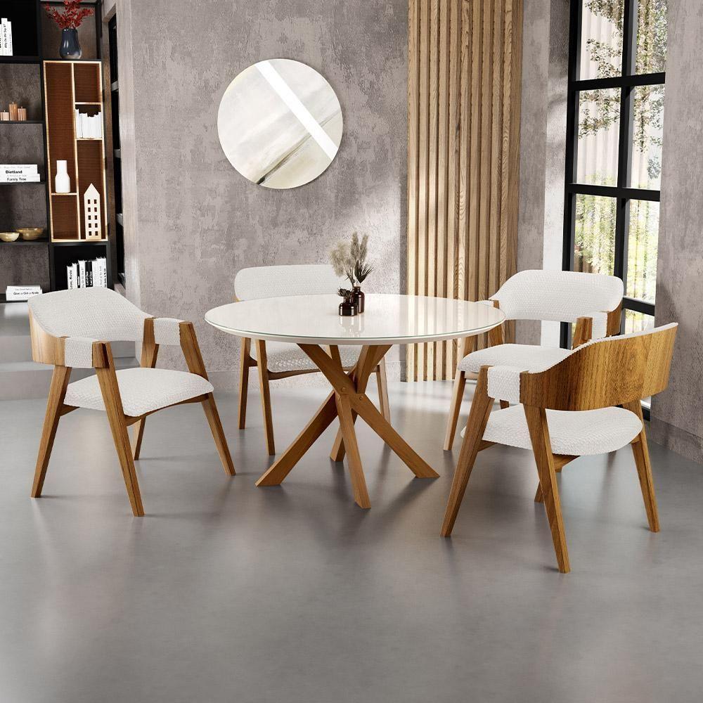 Mesa De Jantar Redonda Cora 120cm Off White M04 Com 04 Cadeiras Living Suran Bouclê Cru - Lyam - 2