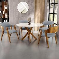 Mesa De Jantar Redonda Cora 120cm Off White M04 Com 04 Cadeiras Living Suran Bouclê Cinza - Lyam - 9