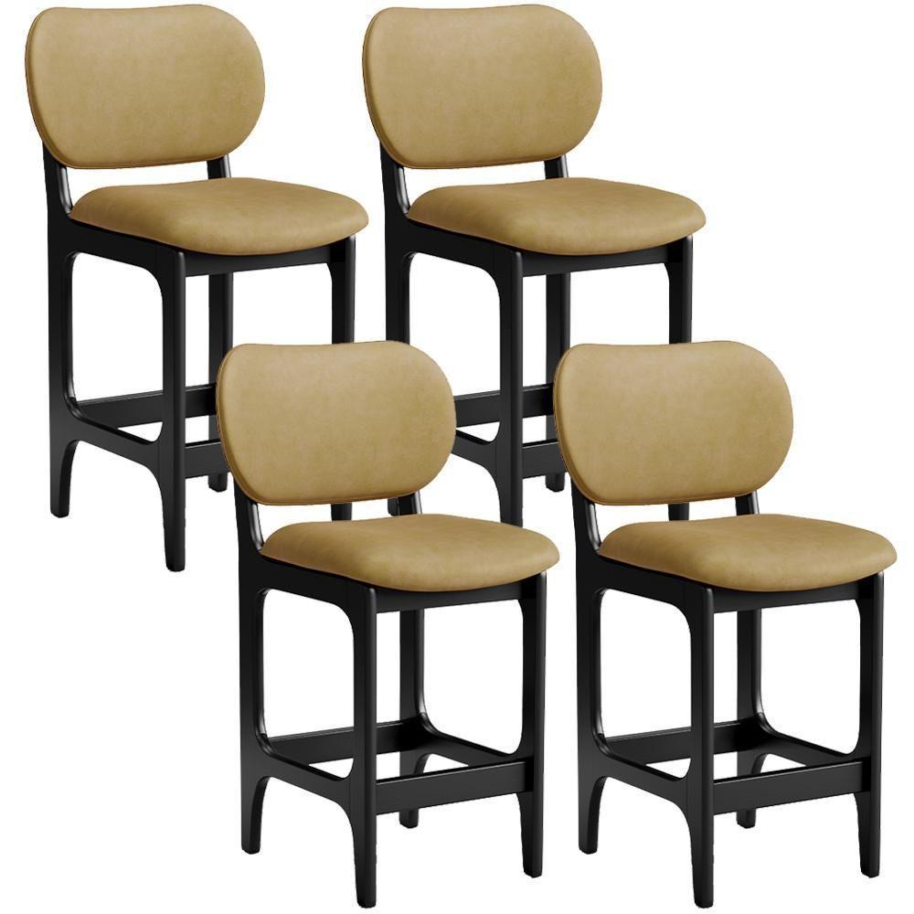 Kit 04 Banquetas Baixa Bar Cozinha E Sala De Jantar Fixa Betta L02 Preto Couríssimo Casco Fendi - Lyam Decor - 1