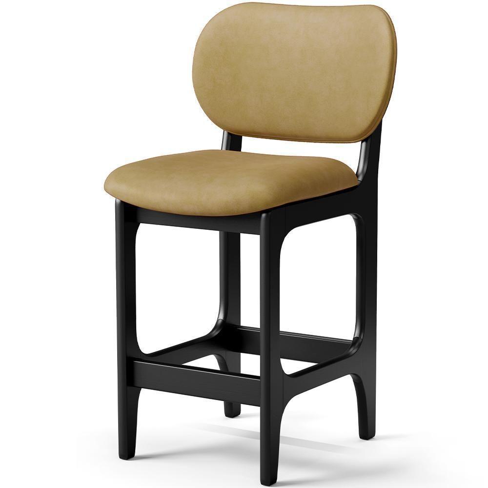 Kit 04 Banquetas Baixa Bar Cozinha E Sala De Jantar Fixa Betta L02 Preto Couríssimo Casco Fendi - Lyam Decor - 2