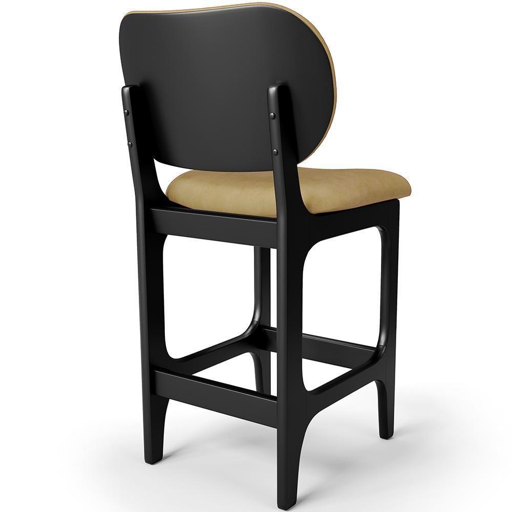 Kit 04 Banquetas Baixa Bar Cozinha E Sala De Jantar Fixa Betta L02 Preto Couríssimo Casco Fendi - Lyam Decor - 5