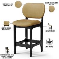 Kit 04 Banquetas Baixa Bar Cozinha E Sala De Jantar Fixa Betta L02 Preto Couríssimo Casco Fendi - Lyam Decor - 8