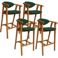 Kit 04 Banquetas Alta Cozinha Bancada Bar Sala De Jantar Fixa Cecília L02 Suede Verde Musgo - Lyam - 1
