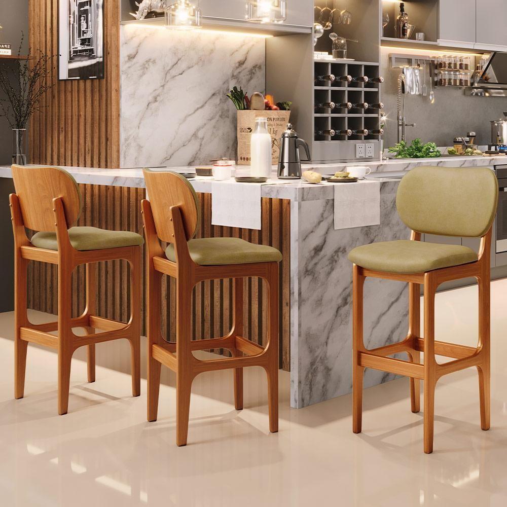 Kit 05 Banquetas Alta Para Cozinha Madeira Fixa Betta L02 Imbuia Couríssimo Fendi - Lyam Decor - 7