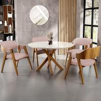 Mesa De Jantar Redonda Cora 120cm Off White M04 Com 04 Cadeiras Living Suran Linho Rosê - Lyam - 9